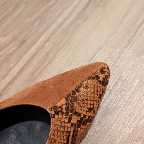 Mango Faux Snakeskin Suede Slingback Heels Size US 9.5 Cognac - Picture 12 of 15